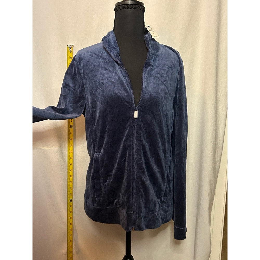 Talbots Velour Full Zip Jacket Navy Blue Size M